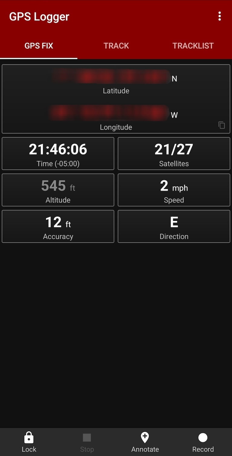 GPS Logger interface GPS Logger interface